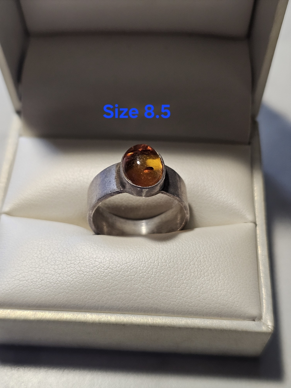 Sterling Silver 925 Ring with Amber - Size 8.5